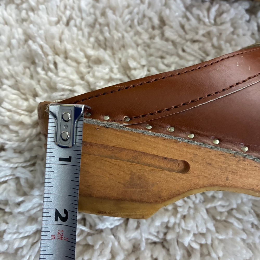 Bastad-Original Brown Leather Wooden Clogs Boho Retro Lace Up Mules Women's 37 - Picture 8 of 8